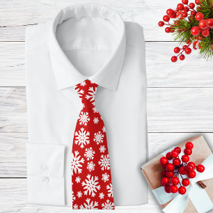 Stylish Red And White Holiday Snowflake Tie