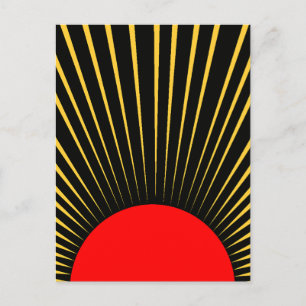 Stylish Red and Yellow Sun Rays Holiday Postcard