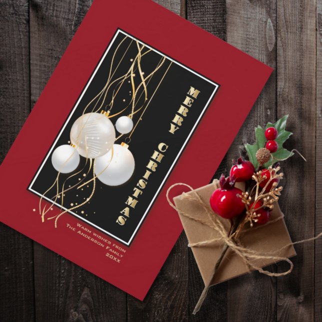 Stylish Red Black Gold Christmas Baubles Holiday Card (Creator Uploaded)