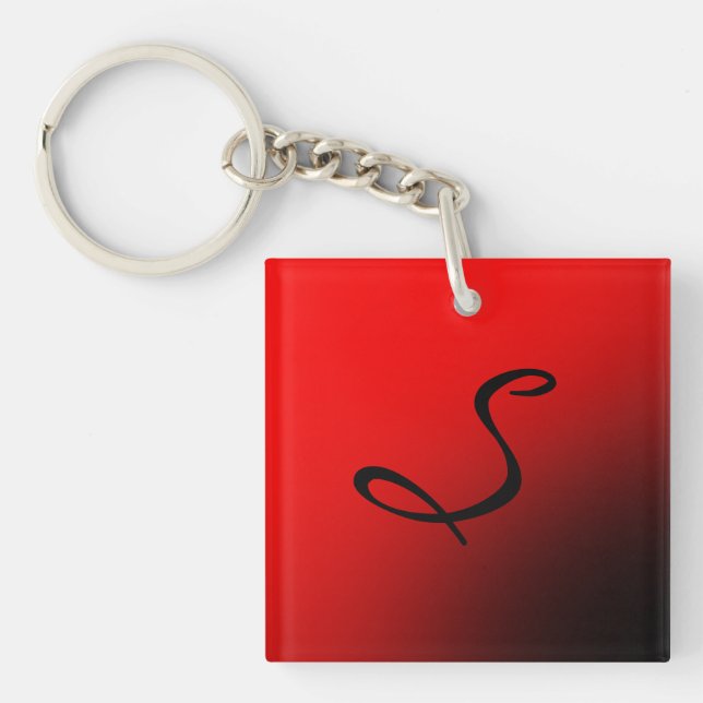 Stylish Red Black Monogram Initial Professional Key Ring (Front)