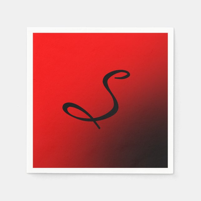 Stylish Red Black Monogram Initial Professional Napkin (Front)