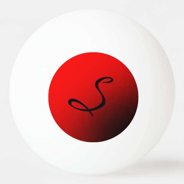 Stylish Red Black Monogram Initial Professional Ping Pong Ball (Front)