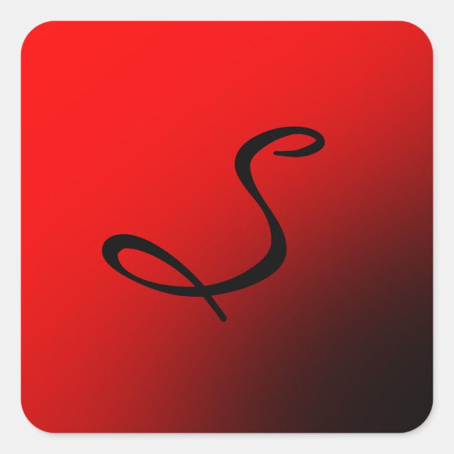 Stylish Red Black Monogram Initial Professional Square Sticker (Front)
