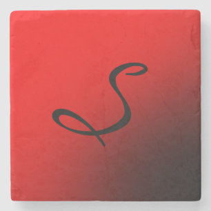 Stylish Red Black Monogram Initial Professional Stone Coaster