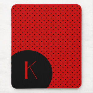 Stylish Red & Black Polka Dot Monogram Mouse Pad