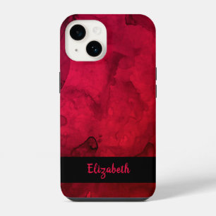 Stylish Red Black Watercolor Pattern Personalised iPhone 14 Case