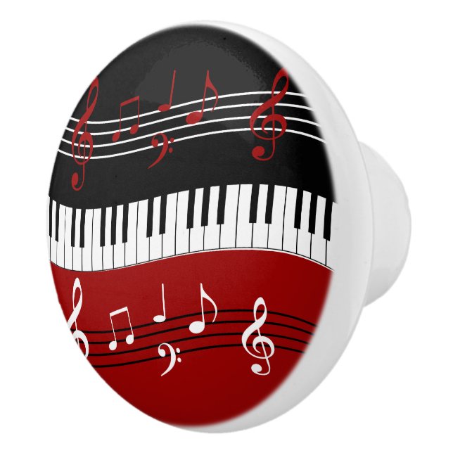 Stylish Red Black White Piano Keys and Notes Ceramic Knob (Right)