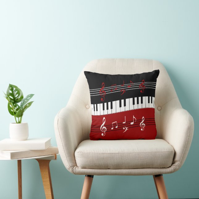 Stylish Red Black White Piano Keys and Notes Cushion (Chair)