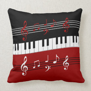 Stylish Red Black White Piano Keys and Notes Cushion