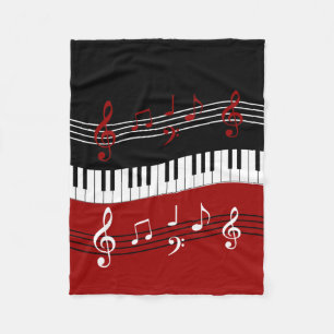 Stylish Red Black White Piano Keys and Notes Fleece Blanket