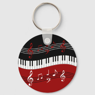 Stylish Red Black White Piano Keys and Notes Key Ring