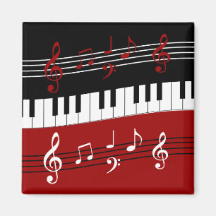 Stylish Red Black White Piano Keys and Notes Magnet