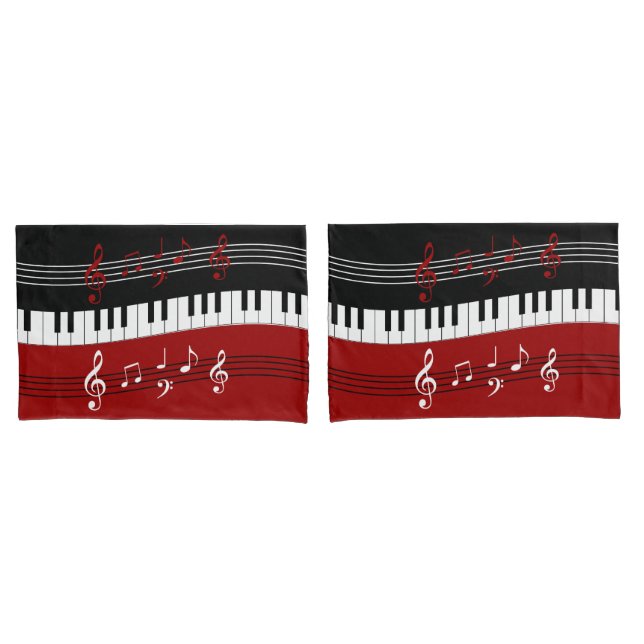 Stylish Red Black White Piano Keys and Notes Pillowcase (Front-Set)