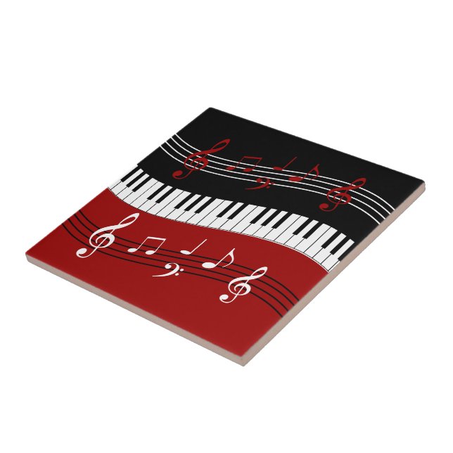 Stylish Red Black White Piano Keys and Notes Tile (Side)
