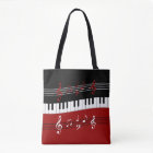 Stylish Red Black White Piano Keys and Notes