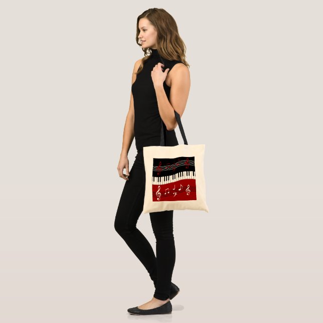 Stylish Red Black White Piano Keys and Notes Tote Bag (Front (Model))