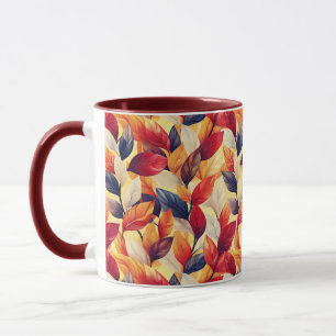 Stylish Red Brown Blue Autumn Fall Leaves Mug