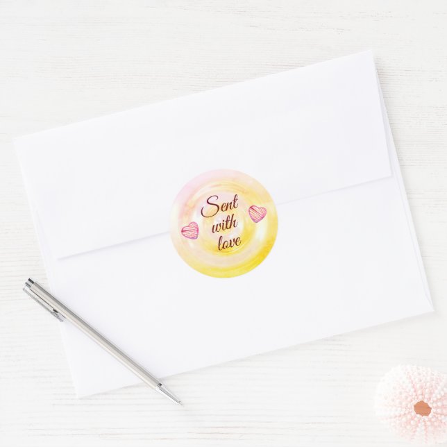 Stylish Red Button Heart Script Cute Quotes Classi Classic Round Sticker (Envelope)