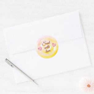 Stylish Red Button Heart Script Cute Quotes Classi Classic Round Sticker