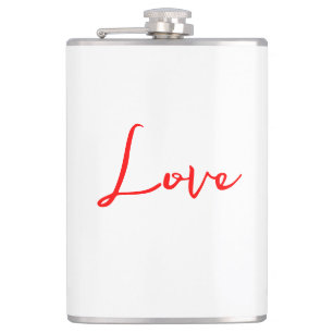 Stylish Red Calligraphy White Love Wedding Hip Flask