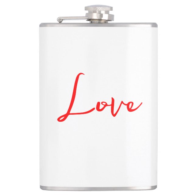 Stylish Red Calligraphy White Love Wedding Hip Flask (Front)