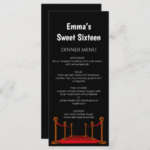 Stylish Red Carpet Hollywood Sweet 16 Birthday Menu