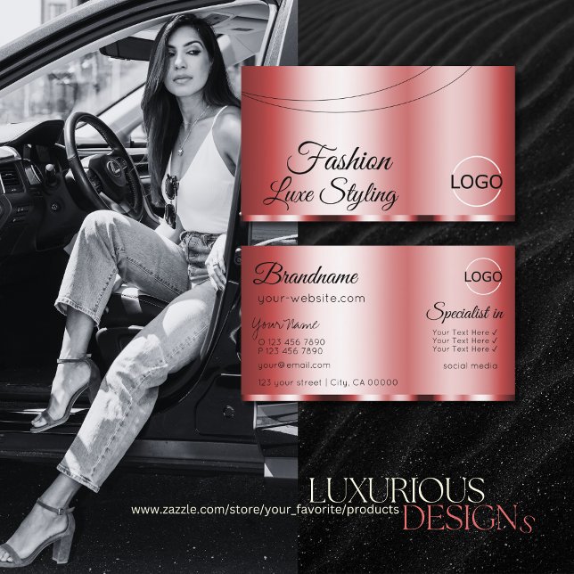 Stylish Red Chic Glamourous with Logo Professional Business Card (Creator Uploaded)