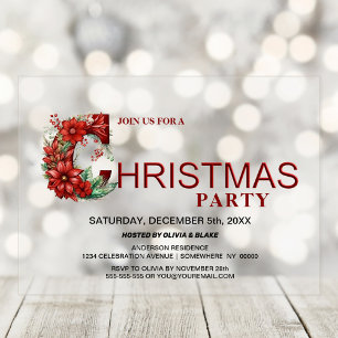 Stylish Red Christmas Party Acrylic Invitations