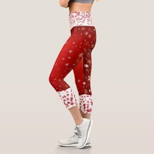 Stylish Red Christmas Snowflakes White Comfy Cool  Capri Leggings