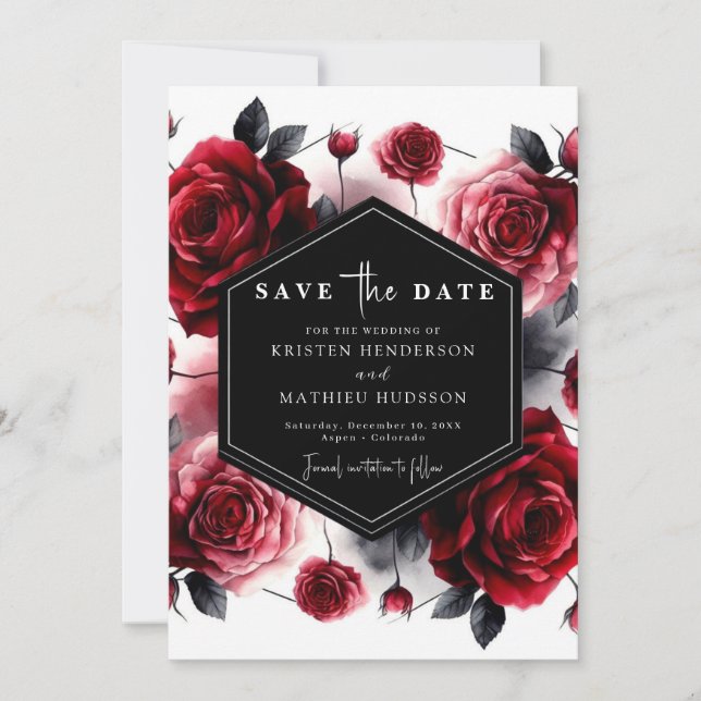 Stylish Red Crimson Red Wedding Save The Date (Front)