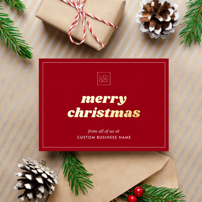 Stylish Red Custom Logo Christmas Foil Card (Creator Uploaded)