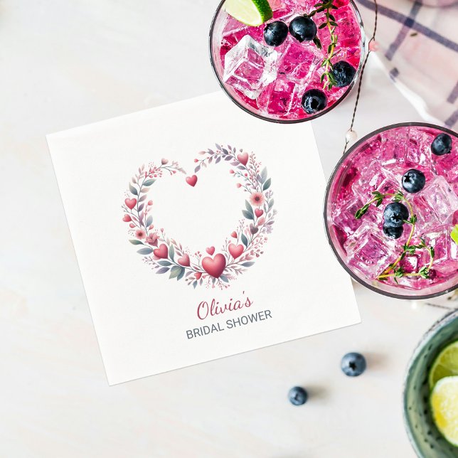 Stylish Red Floral Heart Bridal Shower Napkin (Creator Uploaded)