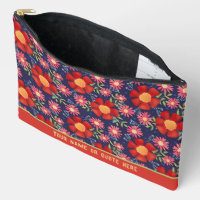 Stylish Red Floral Pattern Custom Cosmetic Bag