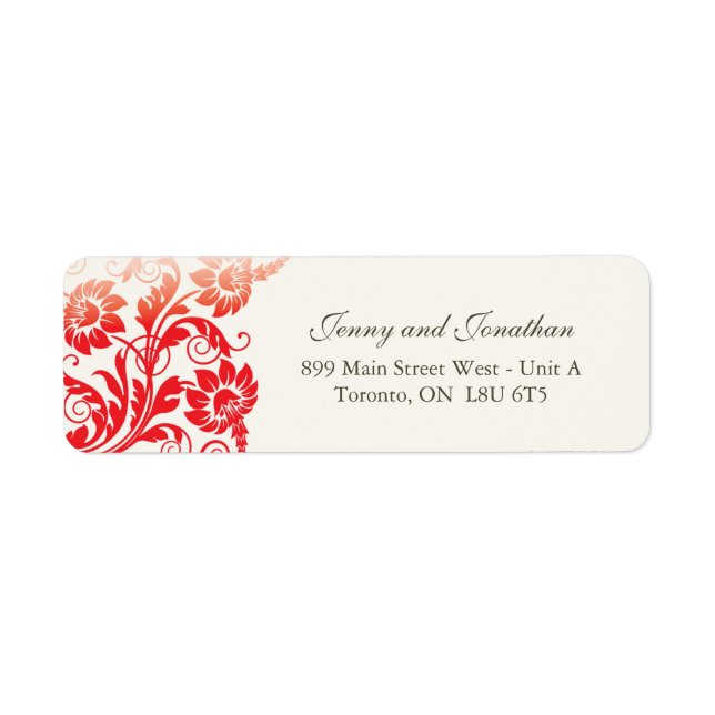 Stylish Red Floral RSVP Address Labels (Front)