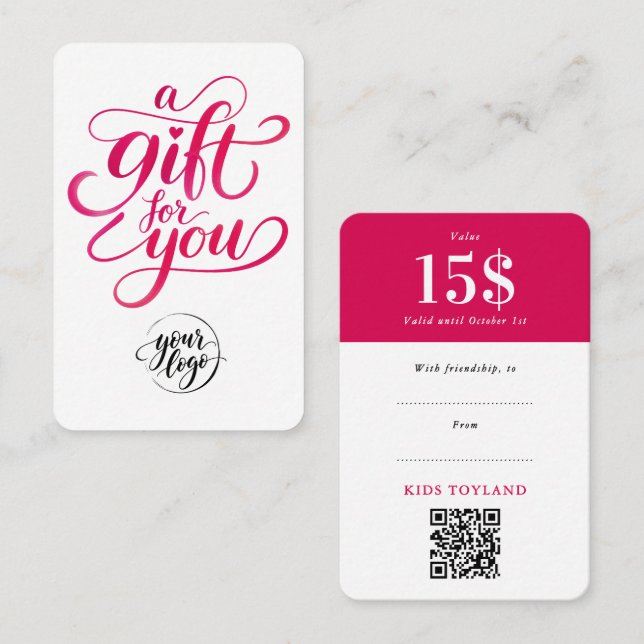 Stylish Red Gift Discount Voucher QR Code Script Card (Front/Back)