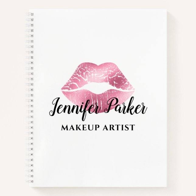 Stylish Red Glitter Lips Makeup Artist Notebook (Front)