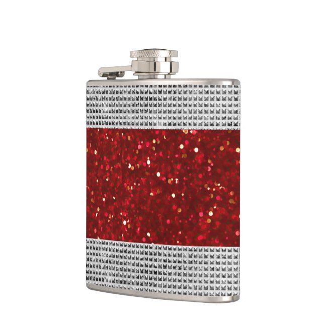 Stylish Red Glitter Liquor Vinyl Wrapped Flask (Left)