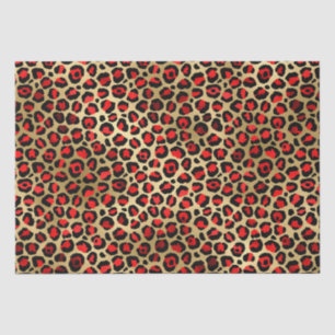 Stylish Red & Gold Foil Leopard Spots Safari Tissue Paper