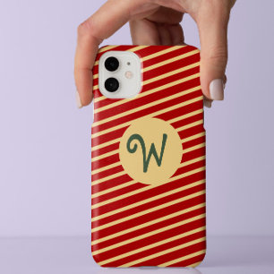 Stylish Red gold stripes pattern custom monogram iPhone 11 Case