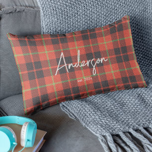 Stylish Red & Green Bright Holiday Colour Plaid Lumbar Cushion
