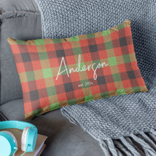 Stylish Red & Green Bright Holiday Colour Plaid Lumbar Cushion