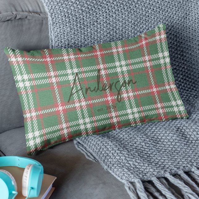 Stylish Red & Green Holiday Colour Plaid Lumbar Cushion (Creator Uploaded)
