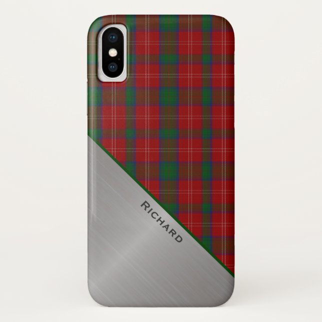 Stylish Red & Green Plaid & Aluminium Look  Case-Mate iPhone Case (Back)