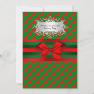 Stylish Red & Green Polka Dot Ribbon Christmas Invitation