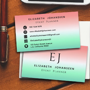 Stylish Red Green White Gradient Initial Monogram Business Card