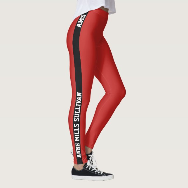 Stylish Red Leggings with Name & Initials (Right)