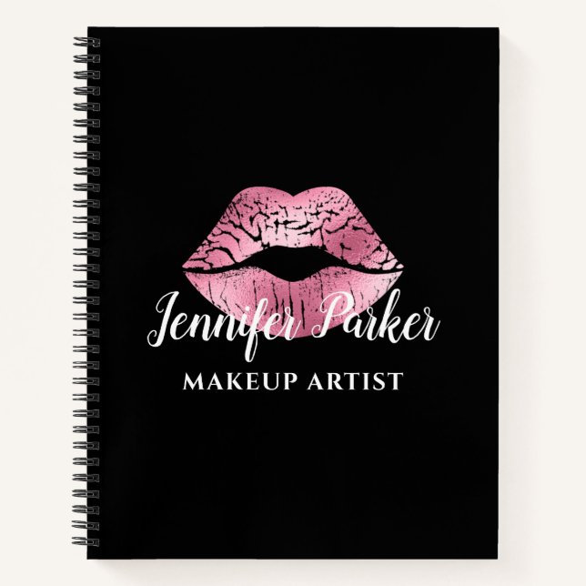 Stylish Red Lips Black Makeup Artist Notebook (Front)