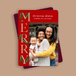 Stylish Red Merry Pine Photo Botanical Christmas  Holiday Card<br><div class="desc">Stylish  red and purple Christmas greeting card features merry side text decorated with beautiful watercolor greenery pine branches. Personalise this botanical holiday greeting with your own photo and name.</div>