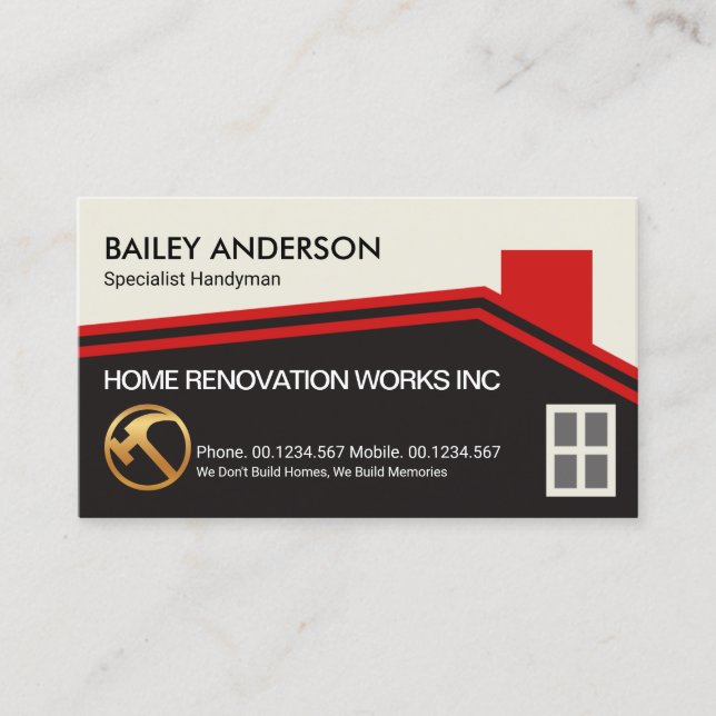 Stylish Red Rooftop Frame Roofing Contractor Business Card (Front)