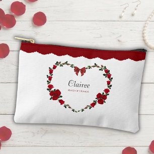 Stylish Red Rose Maid of Honour Makeup Bag